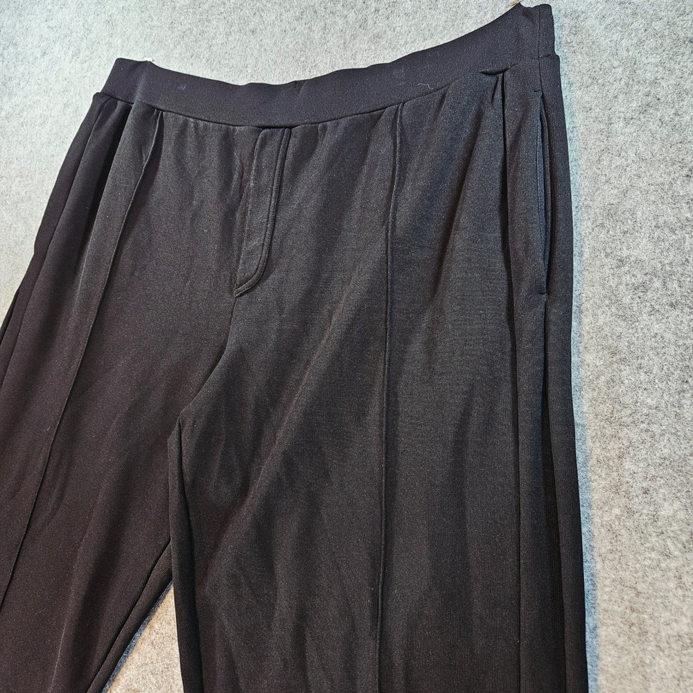 COS Black Pintuck Wide Leg Cropped Trousers Elastic Waist Size L Minimalist